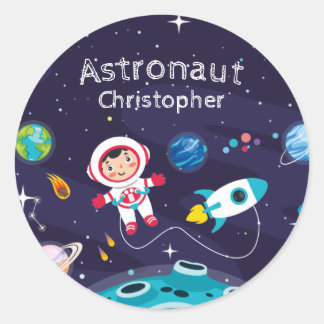 Astronaut child on the moon, monogrammed name ラウンドシール