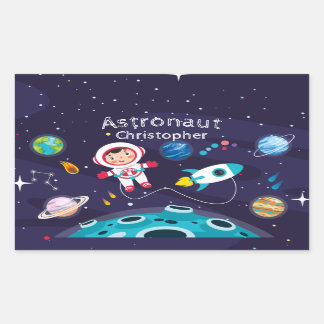 Astronaut child on the moon, monogrammed name 長方形シール