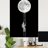 Astronaut Climbing the Moon – Surreal Space Art ポスター (ホームオフィス)