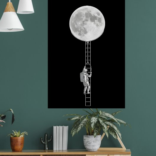 Astronaut Climbing the Moon – Surreal Space Art ポスター (リビング1)
