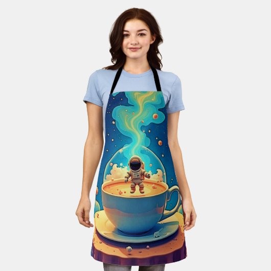Astronaut Coffee Space Art エプロン (着用した状態)
