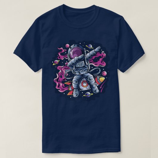 Astronaut Dabbing Dance Space Rocket with Stars Pl Tシャツ (デザイン正面)