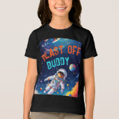 Astronaut Deep Space Planets Blast Off Buddy Favor トライブレンドＴシャツ (正面)