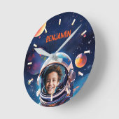 Astronaut Deep Space Sky Planets Kids Photo Gift  ラウンド壁時計 (傾斜)