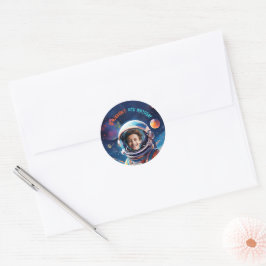 Astronaut Deep Space Sky Planets Photo Birthday ラウンドシール