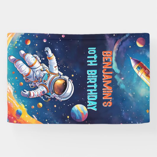 Astronaut Deep Space Sky Planets Photo Birthday 横断幕 (横)