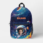 Astronaut Deep Space Sky Planets Photo Kids Gift  プリントバックパック (正面)