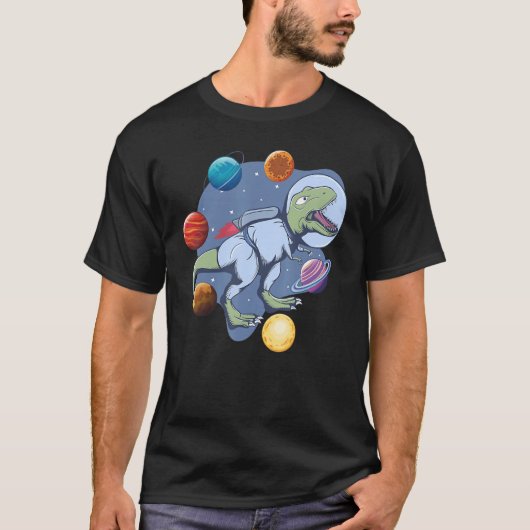 Astronaut Dinosaur In Space Travel Galaxy Dinosaur Tシャツ (正面)