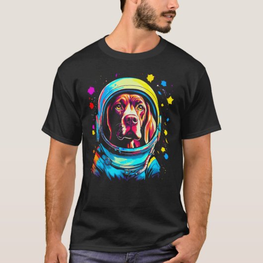 Astronaut Dog German Shorthaired Pointer Tシャツ (正面)