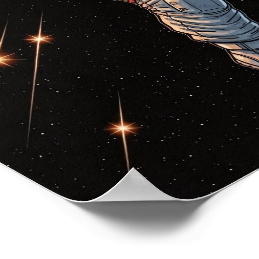 Astronaut Dunking Fiery Basketball Dynamic Space ポスター (角)