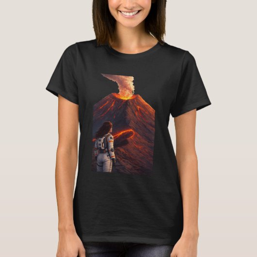Astronaut Facing Erupting Volcano  Tシャツ (正面)