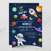 Astronaut First Trip Around the Sun 1st Birthday 招待状 (正面/裏面)