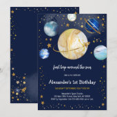 Astronaut First Trip Around The Sun 1st Birthday 招待状 (正面/裏面)
