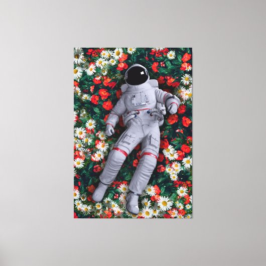 Astronaut Floating in Flowers Surreal Nature Art キャンバスプリント (正面)