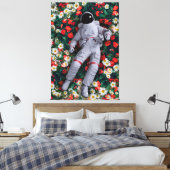 Astronaut Floating in Flowers Surreal Nature Art キャンバスプリント (インサイチュ (寝室))