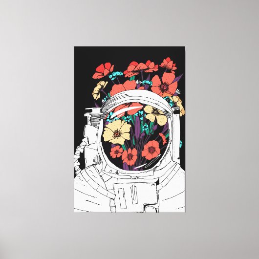 Astronaut Floral space art キャンバスプリント (正面)