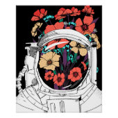 Astronaut Floral space art ポスター (正面)