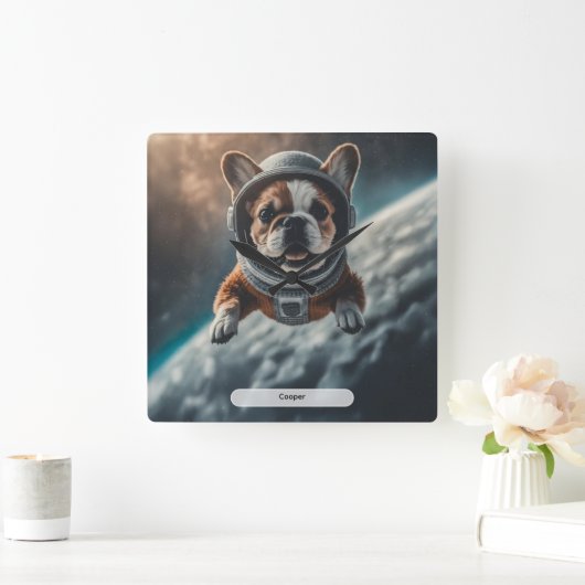 Astronaut French Bulldog Space Nursery  スクエア壁時計 (ホーム)
