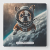 Astronaut French Bulldog Space Nursery  スクエア壁時計 (正面)