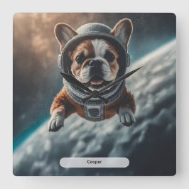 Astronaut French Bulldog Space Nursery  スクエア壁時計