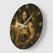 Astronaut Funny Mona Lisa Space Explorer Gift ラージ壁時計 (傾斜)