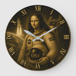 Astronaut Funny Mona Lisa Space Explorer Gift ラージ壁時計