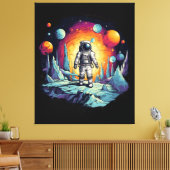Astronaut Galaxy Space Explorer Wooden Wall Plaque キャンバスプリント (インサイチュ (リビング))