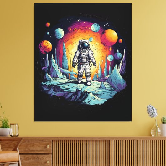 Astronaut Galaxy Space Explorer Wooden Wall Plaque キャンバスプリント (インサイチュ (リビング))