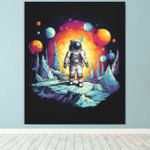 Astronaut Galaxy Space Explorer Wooden Wall Plaque キャンバスプリント (インサイチュ (ウッドフロア))