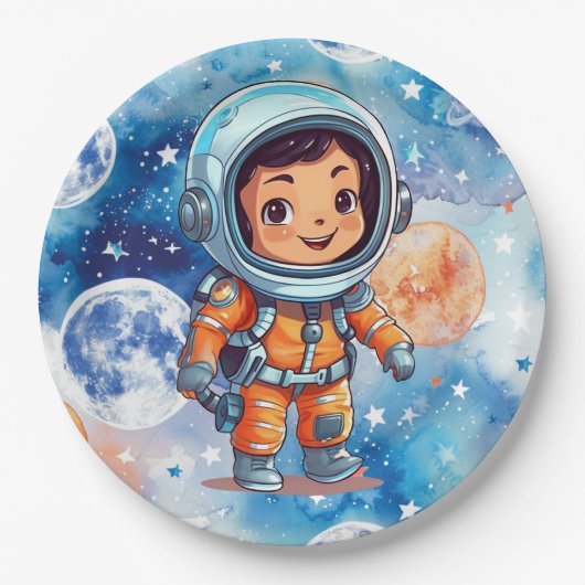 Astronaut Happy Birthday ペーパープレート (正面)