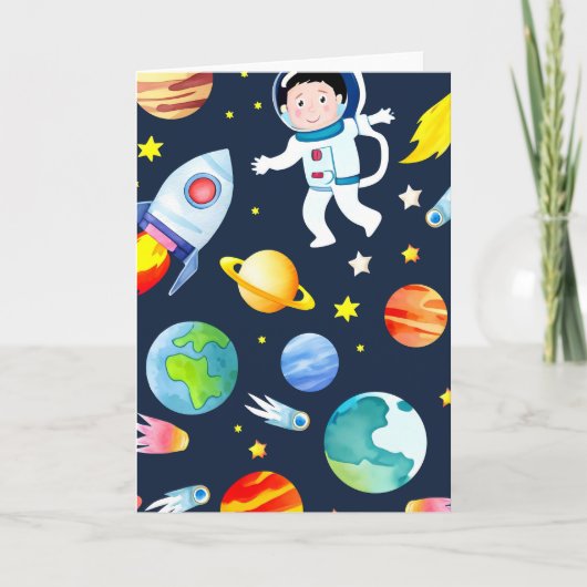 Astronaut in Space Planets and Rockets Pattern カード (正面)