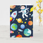 Astronaut in Space Planets and Rockets Pattern カード (黄色い花)
