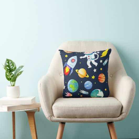 Astronaut in Space Planets and Rockets Pattern クッション (椅子)