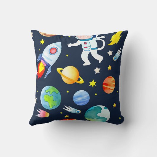 Astronaut in Space Planets and Rockets Pattern クッション (裏面)
