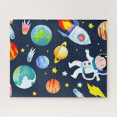 Astronaut in Space Planets and Rockets Pattern ジグソーパズル (横)