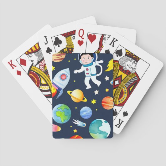 Astronaut in Space Planets and Rockets Pattern トランプ (裏面)