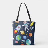 Astronaut in Space Planets and Rockets Pattern トートバッグ (裏面)