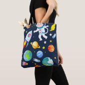 Astronaut in Space Planets and Rockets Pattern トートバッグ (クローズアップ)