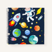 Astronaut in Space Planets and Rockets Pattern ノートブック (正面)