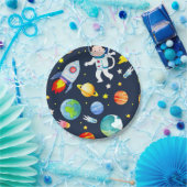 Astronaut in Space Planets and Rockets Pattern ペーパープレート (パーティー)