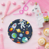 Astronaut in Space Planets and Rockets Pattern ペーパープレート (パーティー)