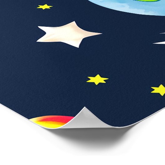 Astronaut in Space Planets and Rockets Pattern ポスター (角)