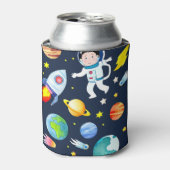 Astronaut in Space Planets and Rockets Pattern 缶クーラー (缶正面)