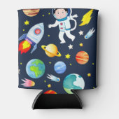 Astronaut in Space Planets and Rockets Pattern 缶クーラー (正面)