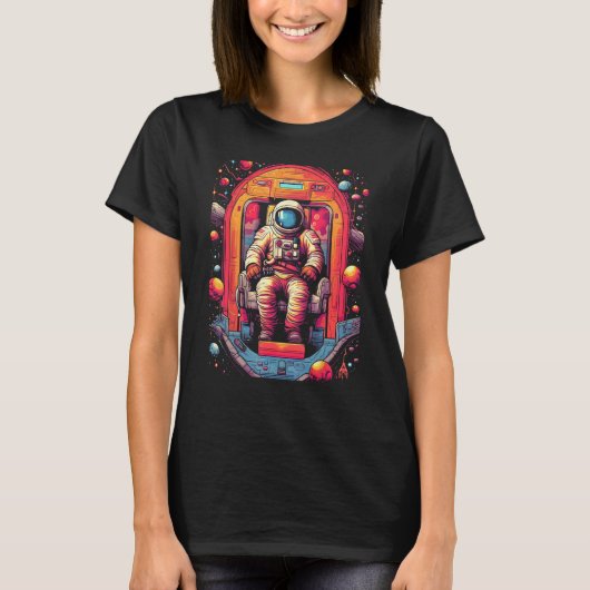 Astronaut in Spaceship   Retro Space & Planet Art  Tシャツ (正面)