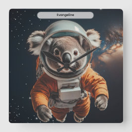 Astronaut Koala Space Surreal Animal Custom スクエア壁時計