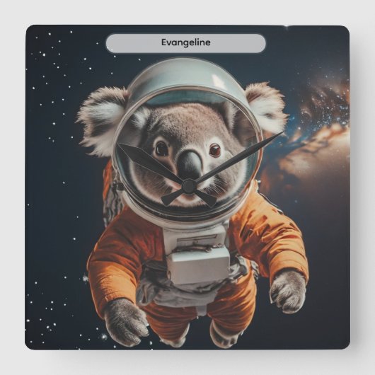 Astronaut Koala Space Surreal Animal Custom スクエア壁時計 (正面)