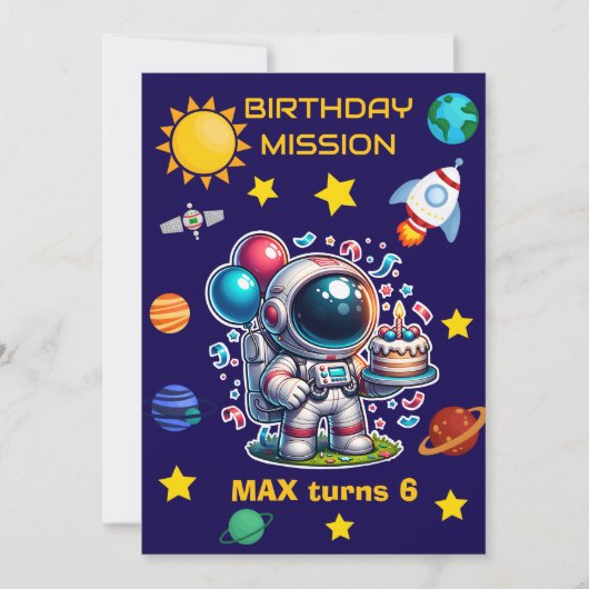 Astronaut Mission Birthday Invitation Editable 招待状 (正面)