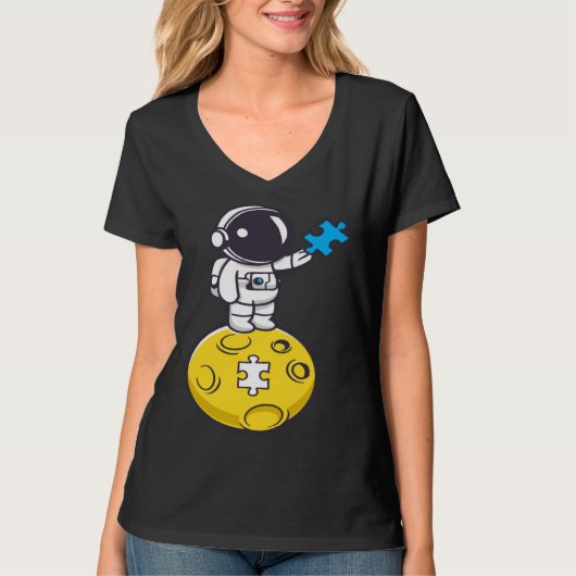 Astronaut Moon Autism Puzzle Autistic Child Autism Tシャツ (正面)