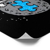 Astronaut Moon Blue Puzzle Piece Autism Awareness  ポスター (角)